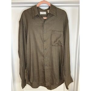Murano Mens Brown Textured Grid Button Down Shirt Long Sleeve Medium Italian